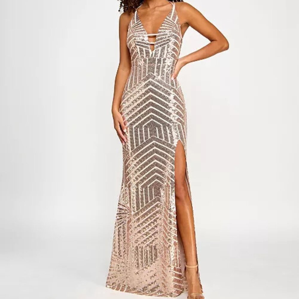 pear culture Juniors' Geometric-Sequin Side-Slit Gown, Created for Macy's